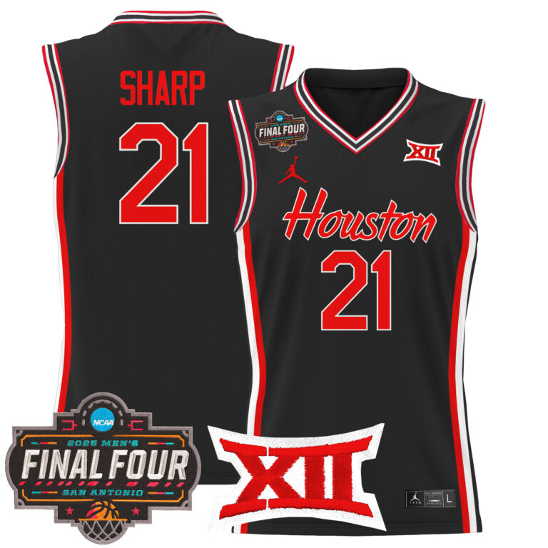 Men Houston Cougars #21 Sharp black 2025 Final Four Patch NCAA Jersey style 5